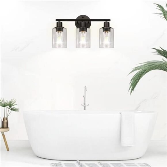 3-Light Bathroom Light Fixtures, Black Modern Vanity Lights with Clear Glass - Picture 2 of 7